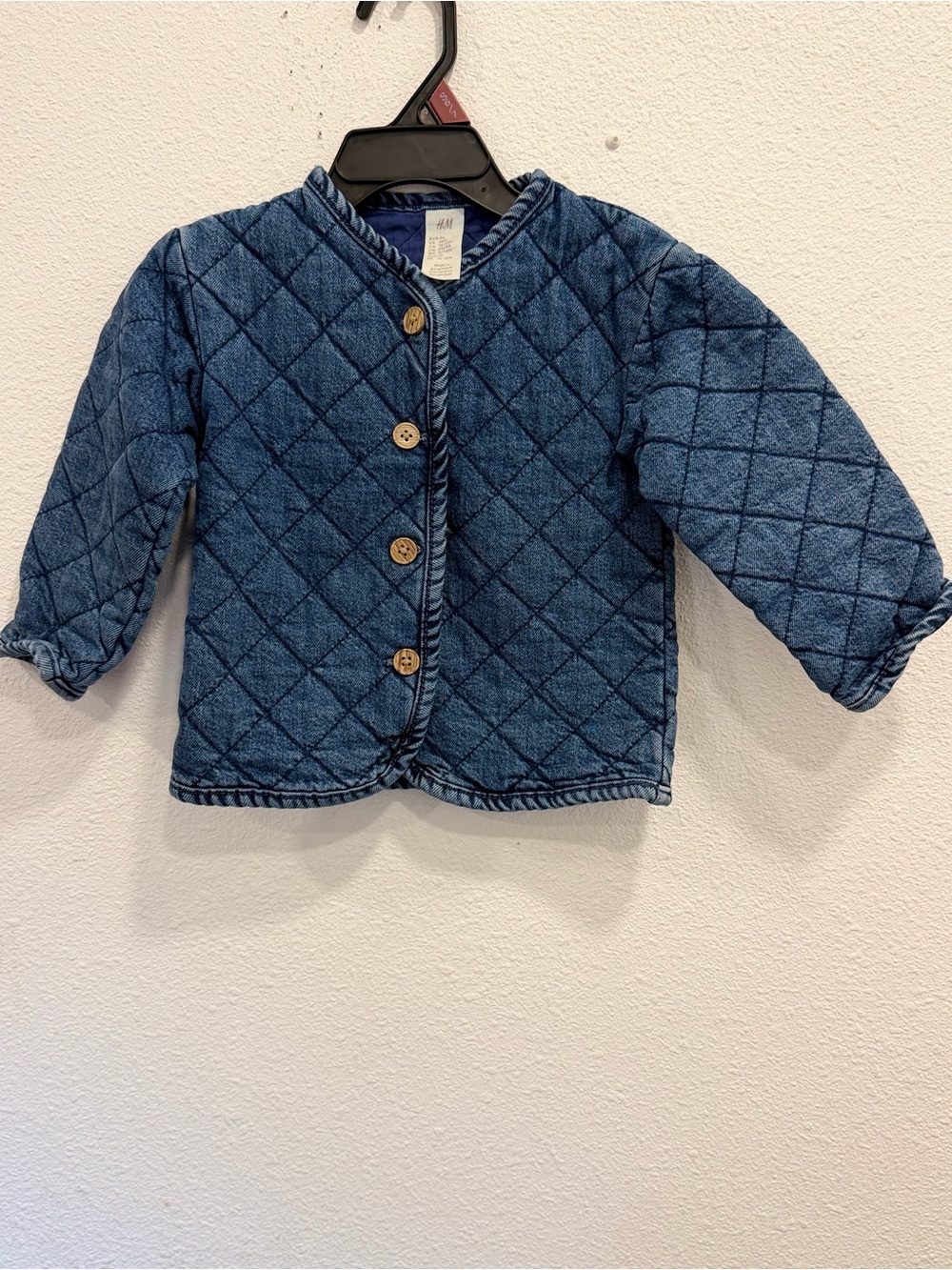 H&M Quilted Denim Button-Front Jacket - Blue